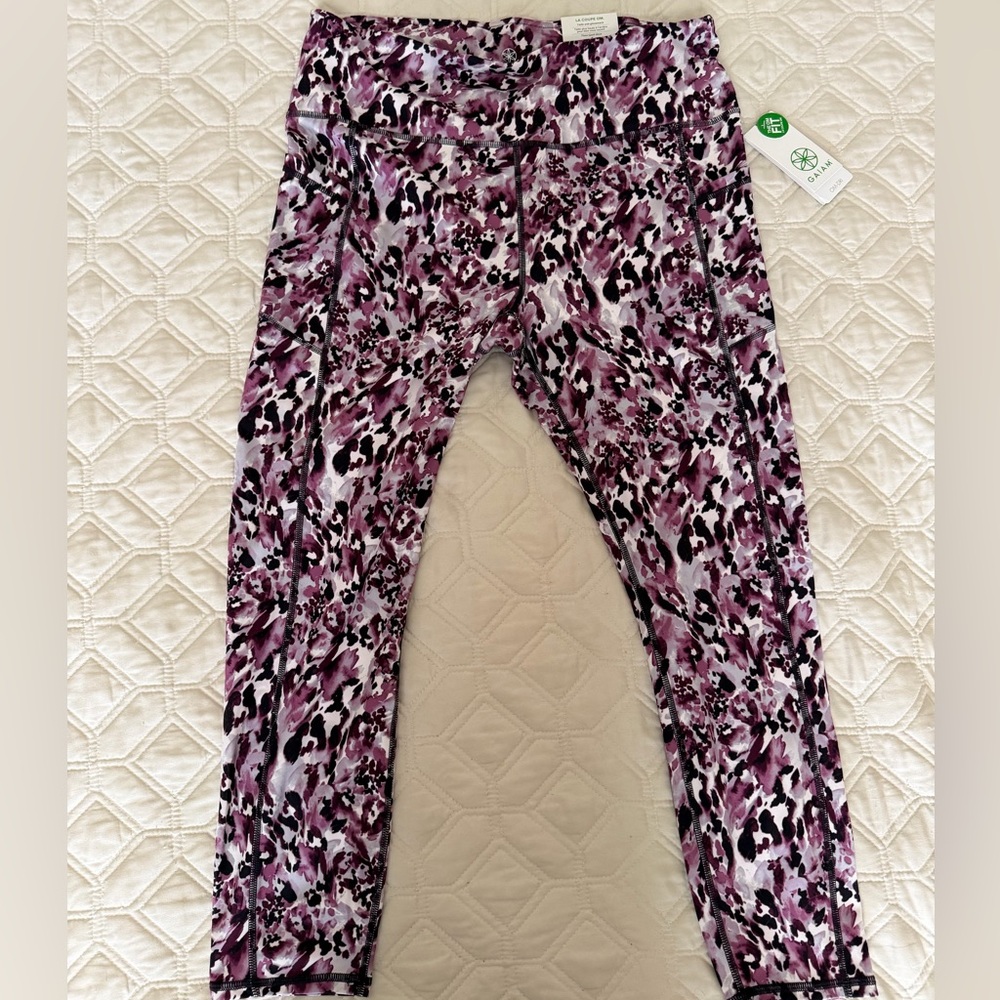 GAIAM Purple & Black Abstract Print Leggings - Picture 2 of 7